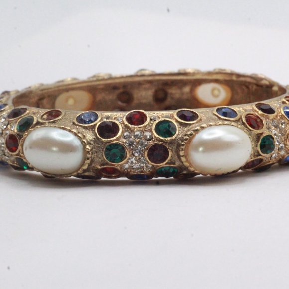 Sphinx Unsigned Runway Couture Multicolor Faux Pearl Pave´ Rhinestones Bangle - Picture 4 of 11